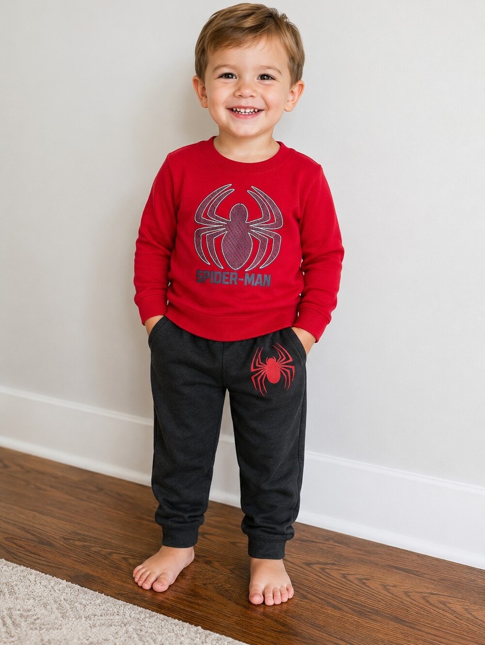Marvel Red Spider Logo Sweatshirt with Black Joggers Set